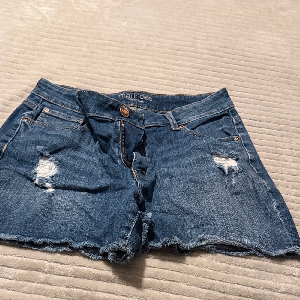 Maurices Raw-Hem Distressed Denim Shorts - Blue
